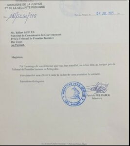 Depòtasyon Sibtiti Komisè Gouvènman Rilfort Berlus.